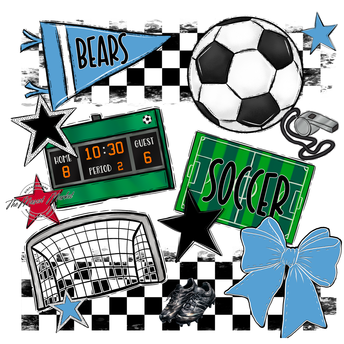 Bears Soccer Checkers Design-Carolina Blue