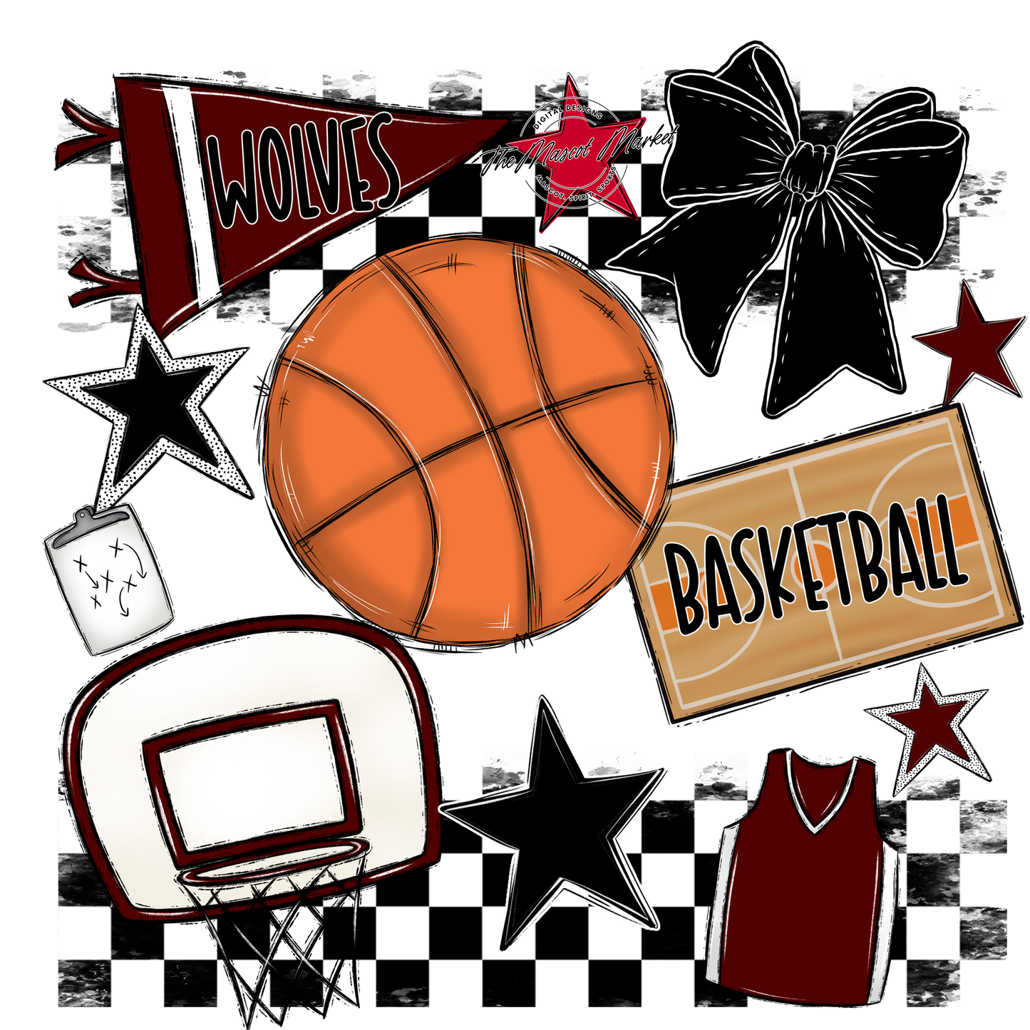 Wolves Checkers Basketball Spirit Design-Maroon