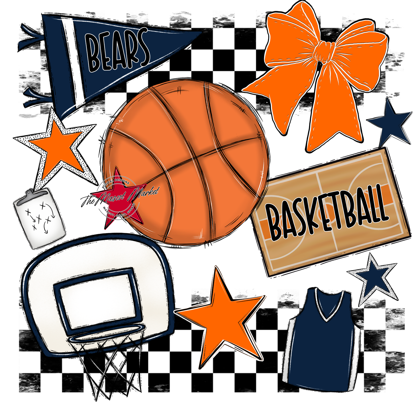 Bears Basketball Checkers Design-Navy-Orange