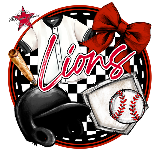 Lions Circle Baseball Design-Red