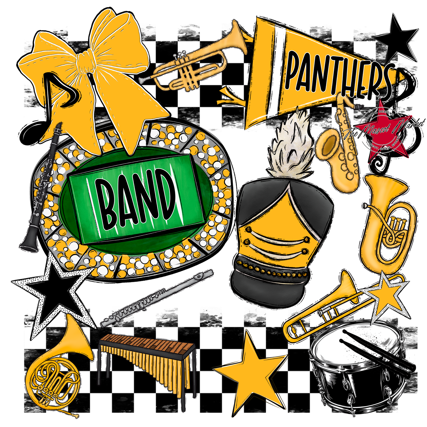 Panthers Checkers Band Spirit Design-Yellow