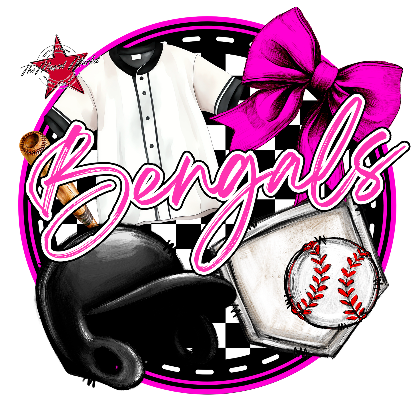 Bengals Circle Baseball Design-Pink