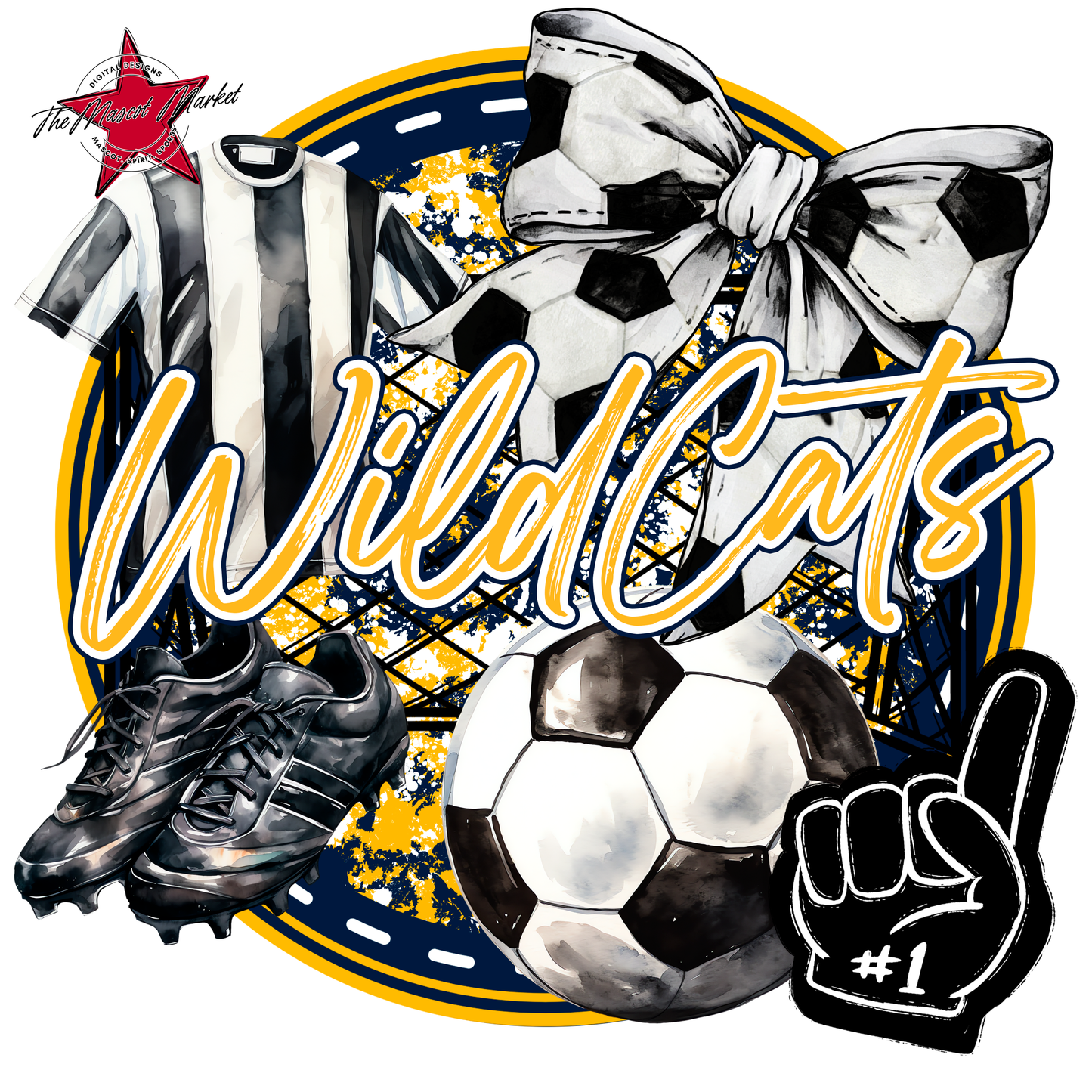 Wildcats Circle Soccer Design-Navy-Yellow