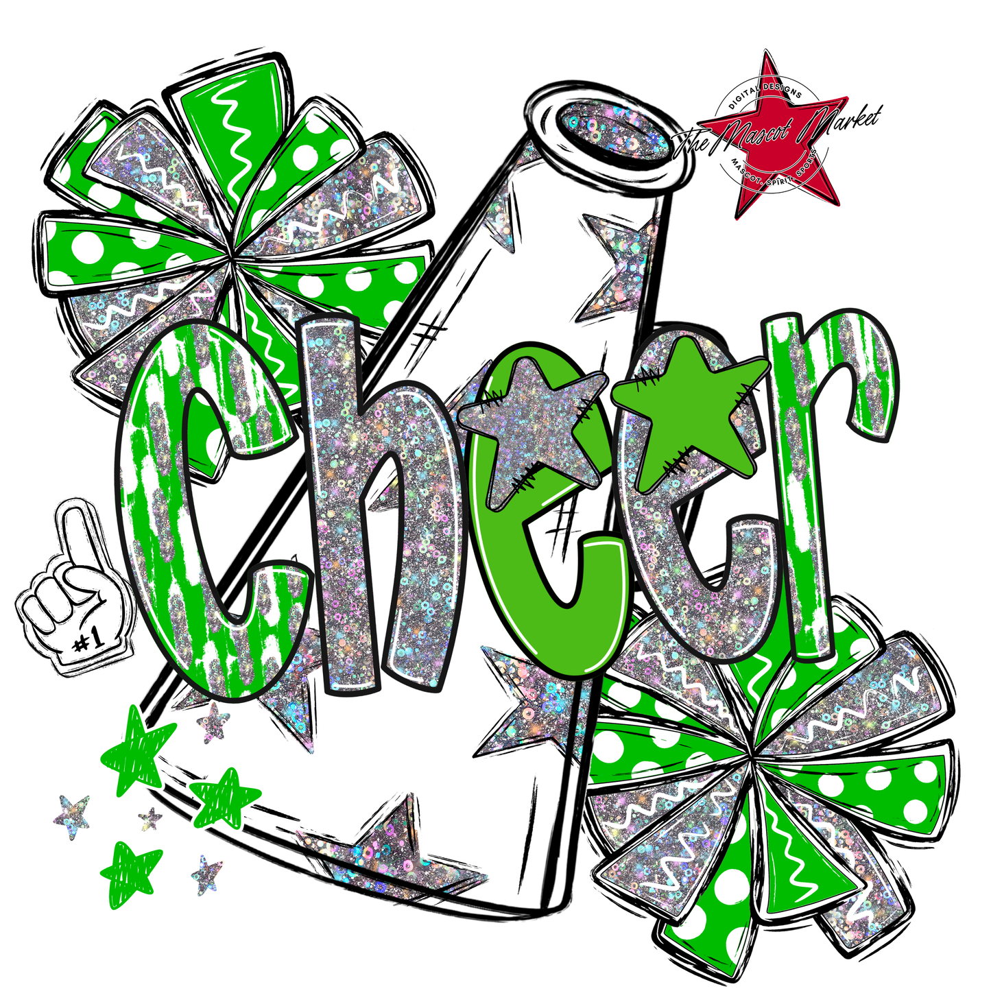 Cheer Megaphone Scrape Holigraphic-Bright Green