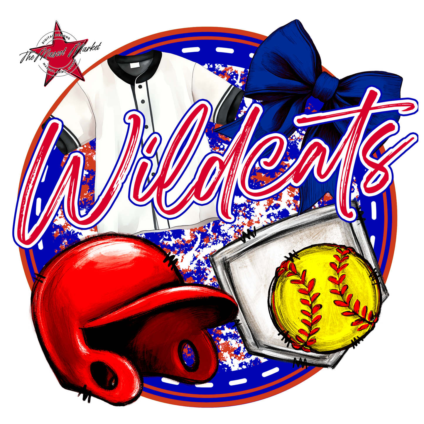 Wildcats Circle Softball Design-Blue-Red