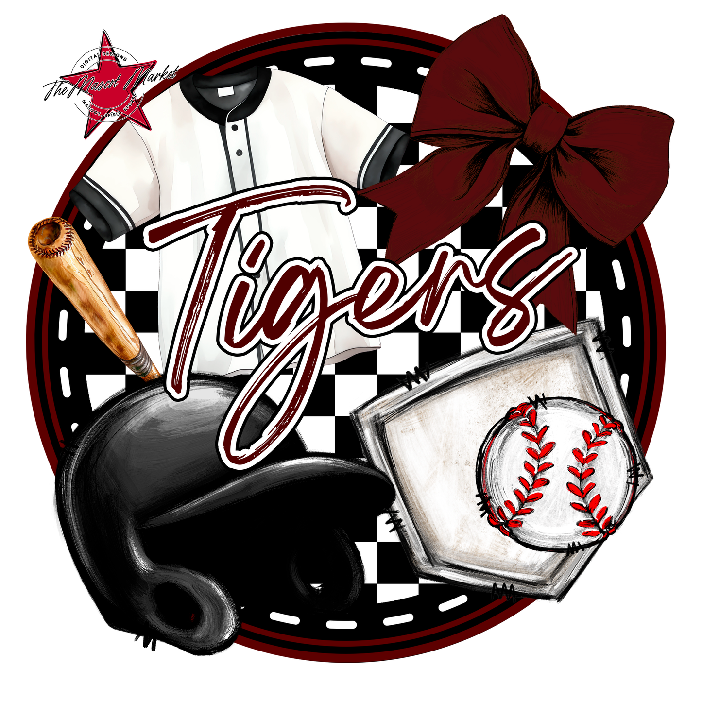 Tigers Circle Baseball Design-Maroon