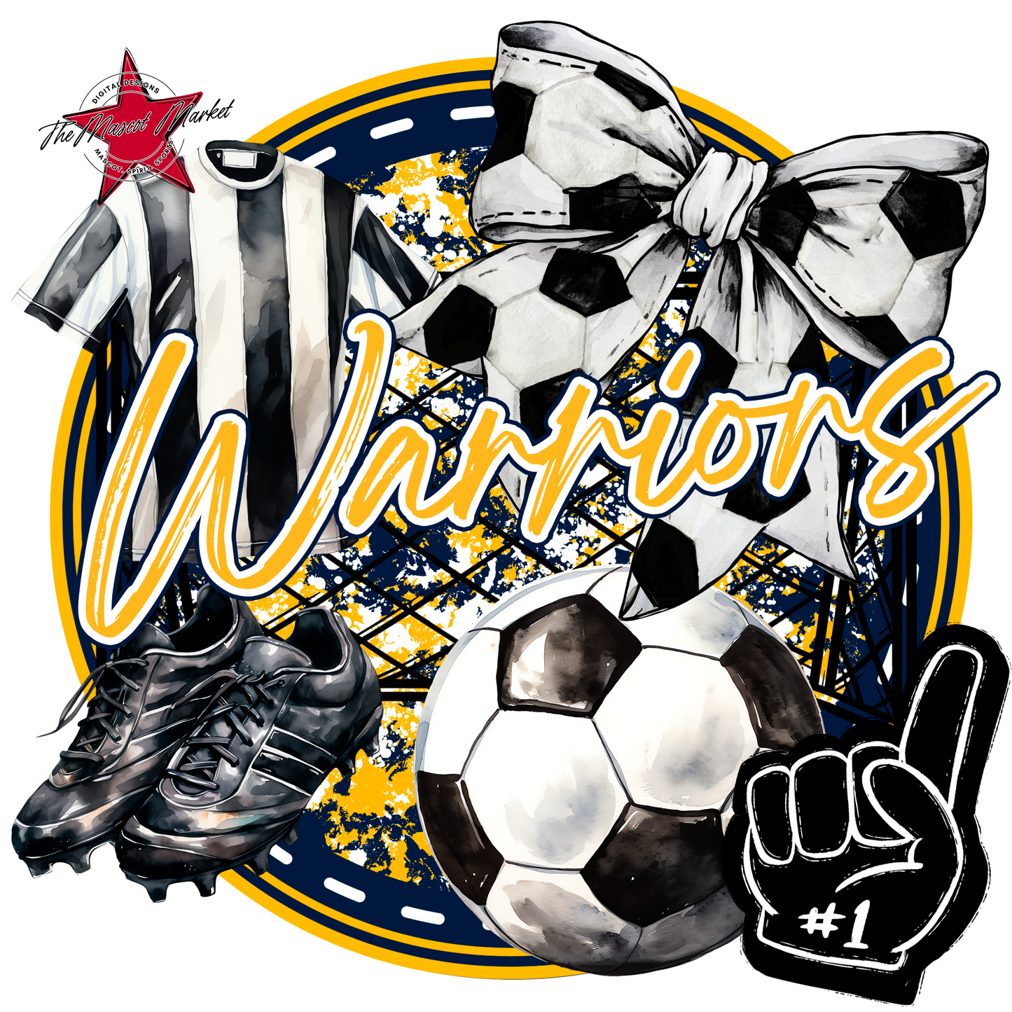 Warriors Circle Soccer Design-Navy-Yellow