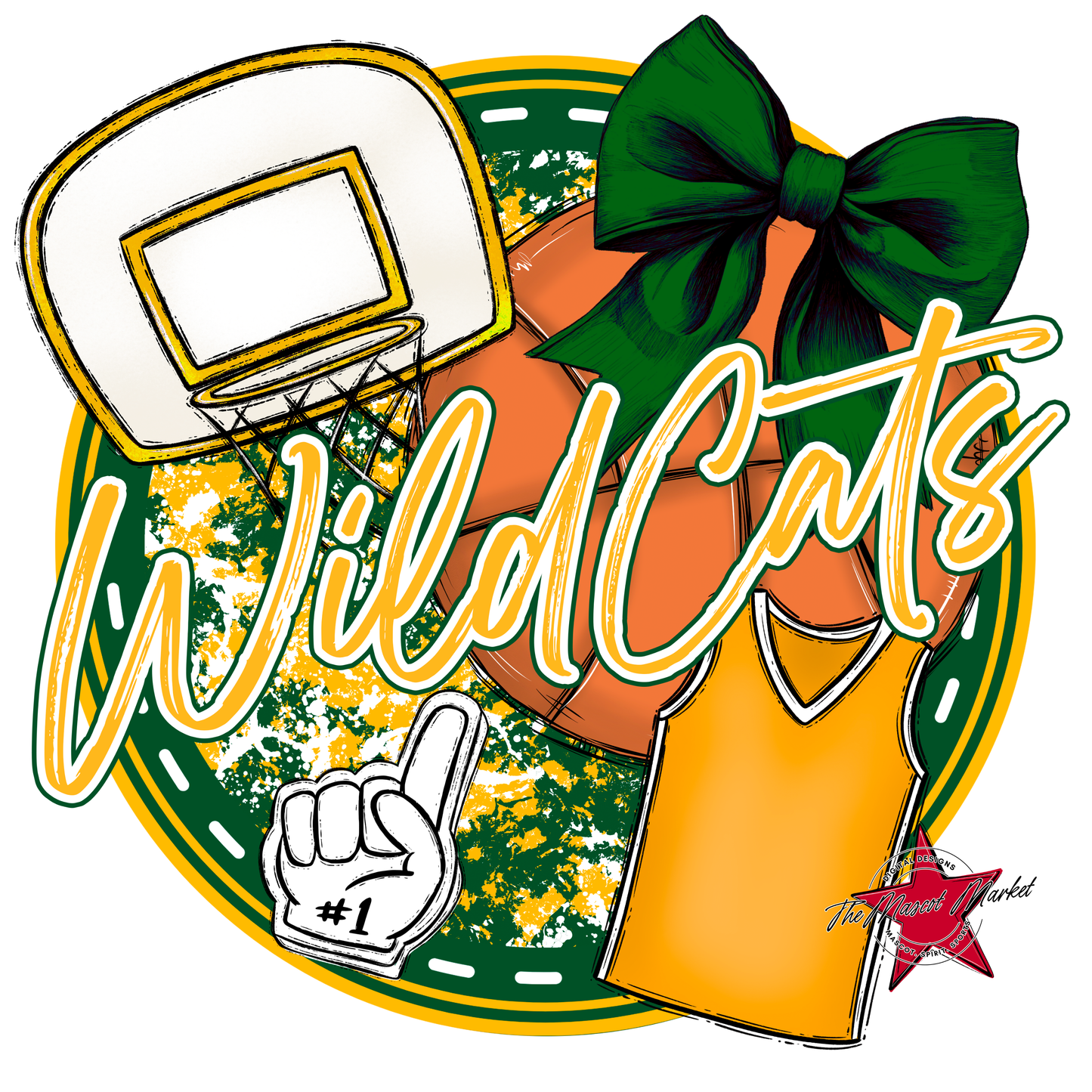Wildcats Circle Basketball Design-Green-Yellow
