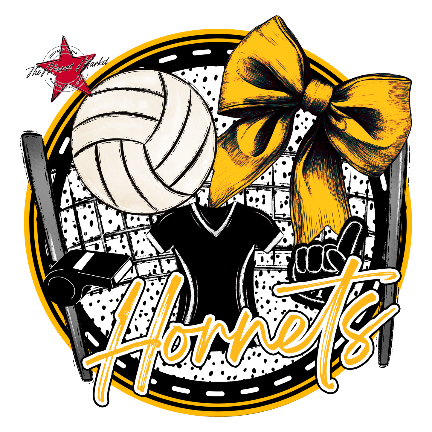 Hornets Circle Volleyball Design-Yellow