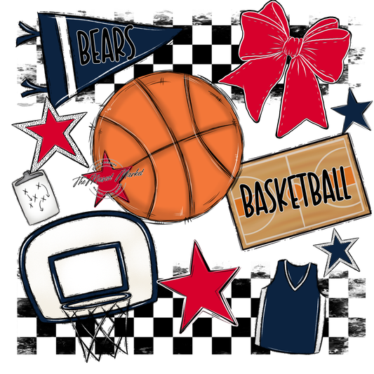 Bears Basketball Checkers Design-Navy-Red