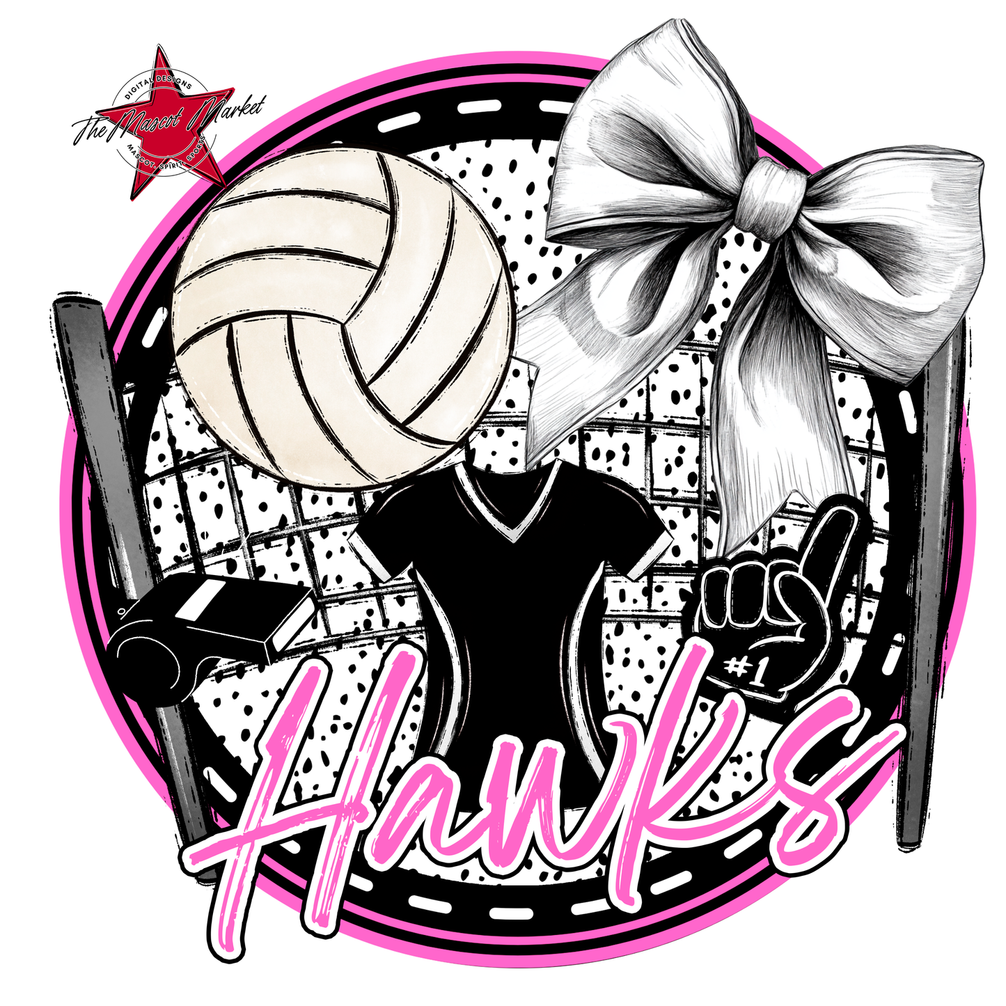 Hawks Circle Volleyball Design-Baby Pink
