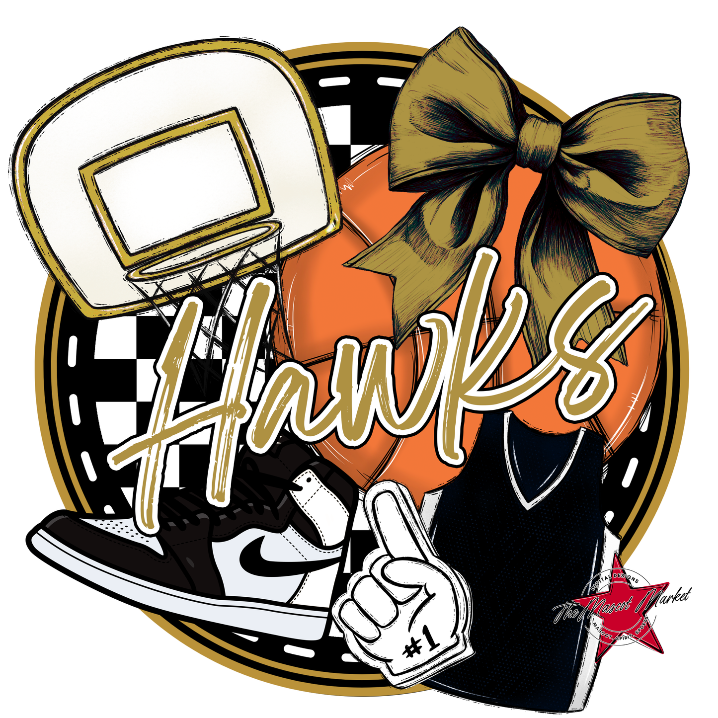 Hawks Circle Basketball Design-Gold