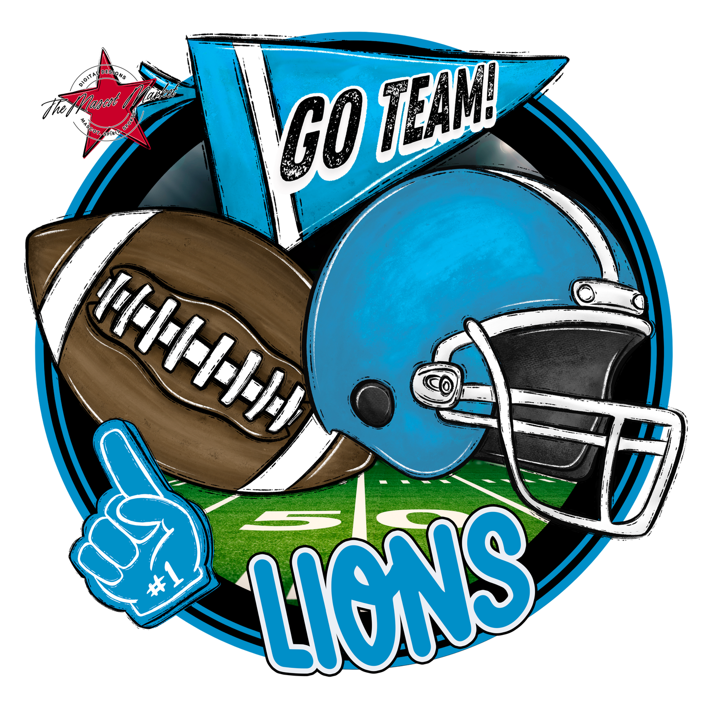 Lions Circle Football Design-Carolina Blue