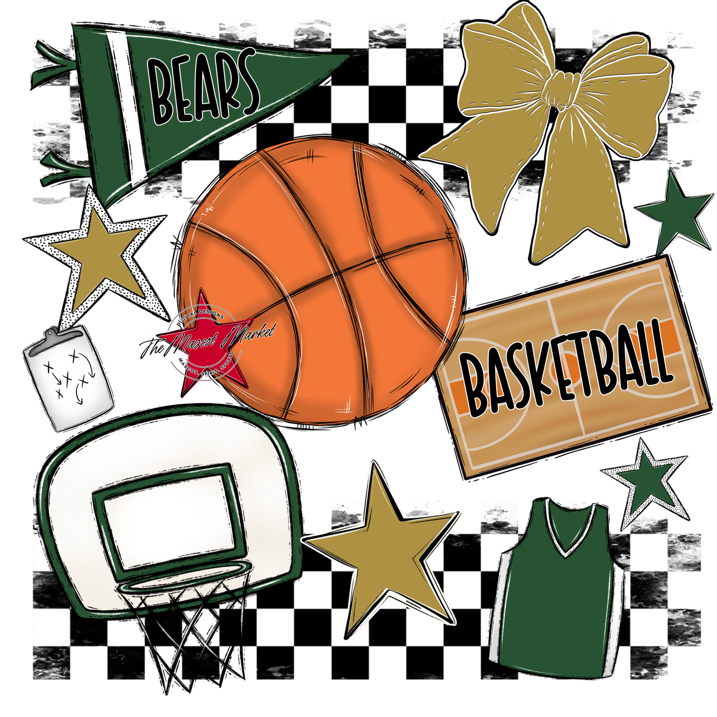 Bears Basketball Checkers Design-Green-Gold