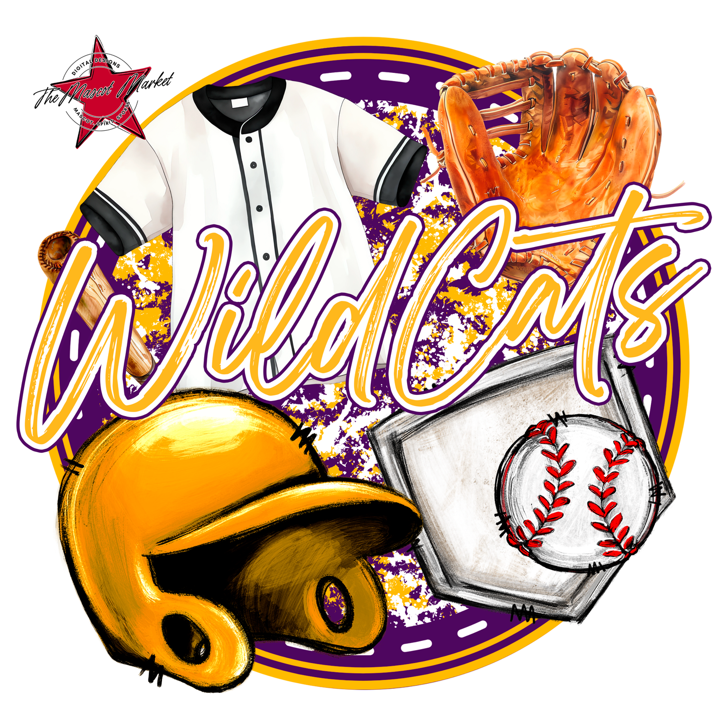 Wildcats Circle Baseball Design-Purple-Yellow