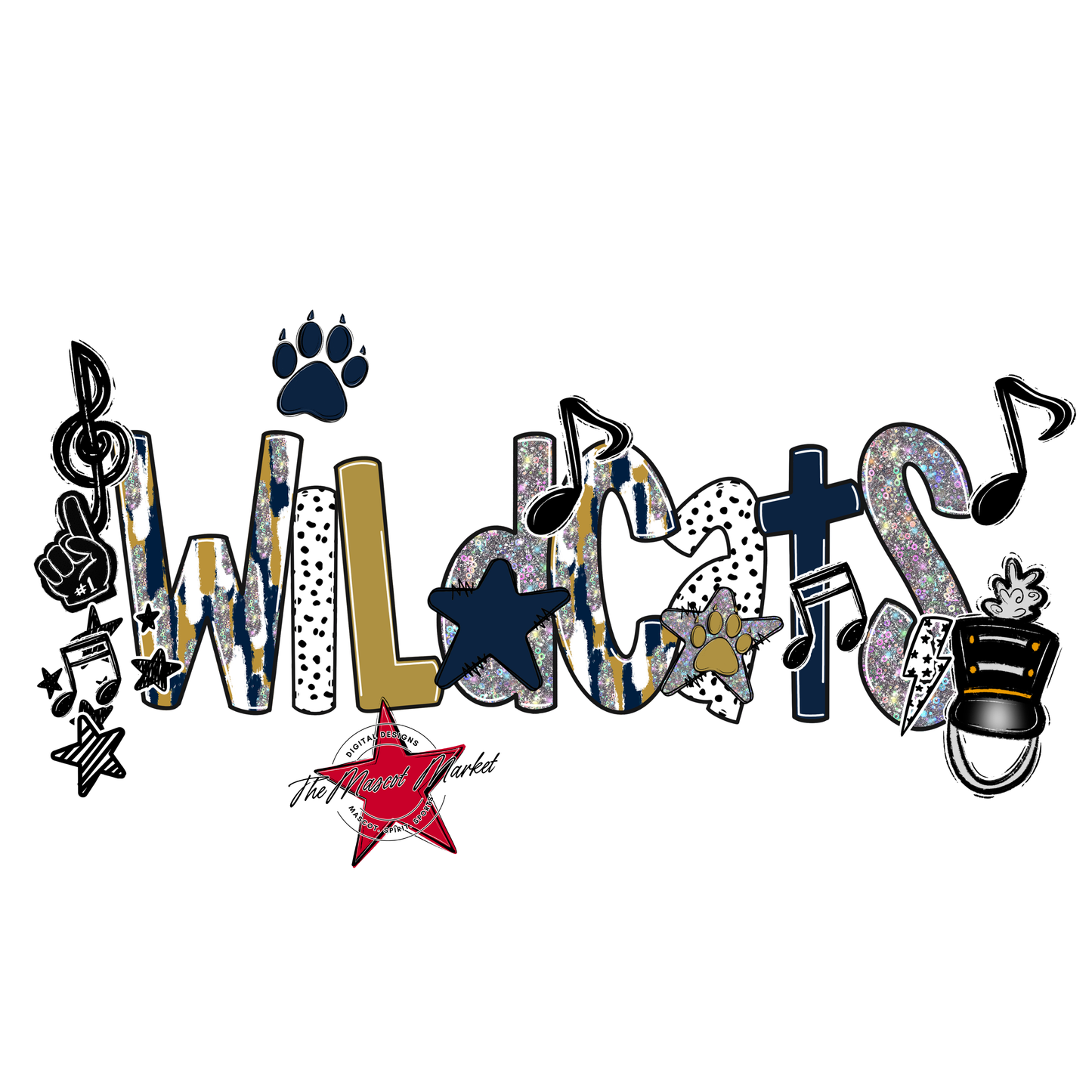 Wildcats Band Scrape-Navy-Gold