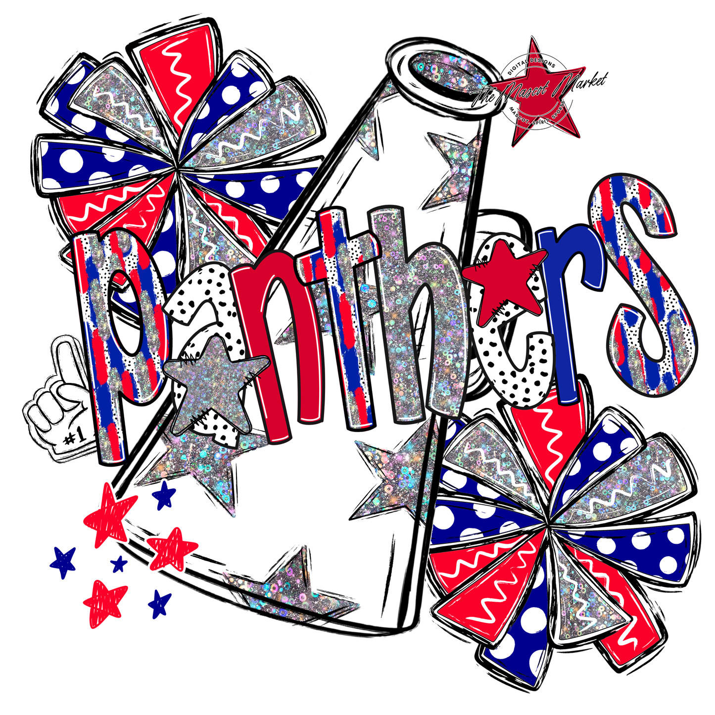 Panthers Cheer Megaphone Scrape-Blue-Red