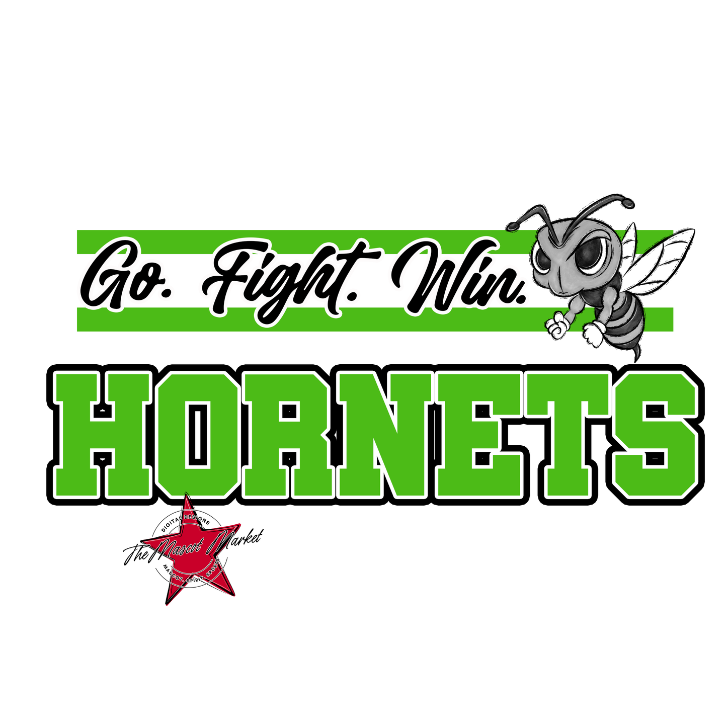 Hornets Go Fight Win Mascot Lines-Bright Green
