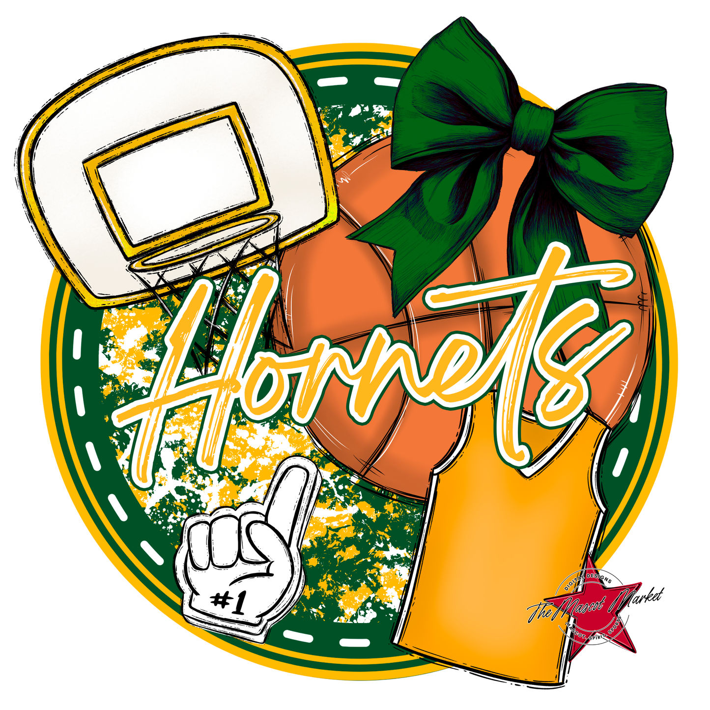 Hornets Circle Basketball Design-Green-Yellow