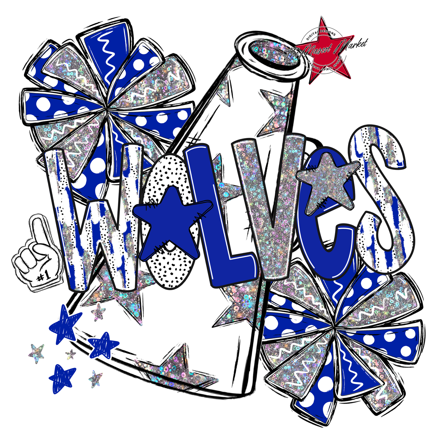 Wolves Cheer Megaphone Scrape-Royal Blue