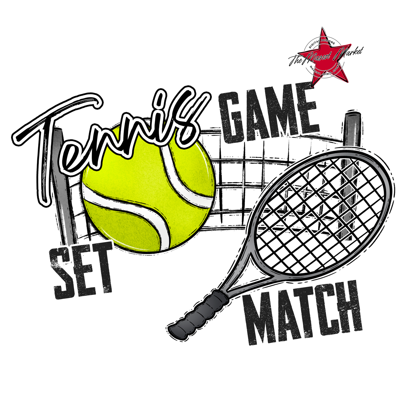 Game, Set, Match Tennis Design-Black & White