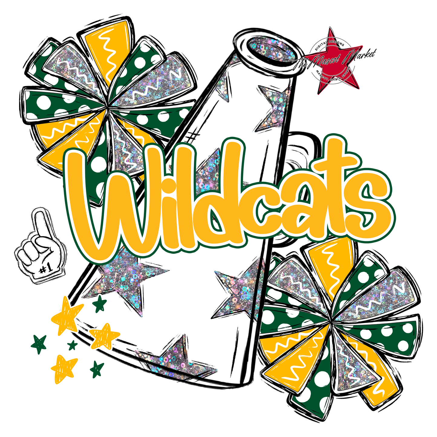 Wildcats Alpha Megaphone Design-Green-Yellow