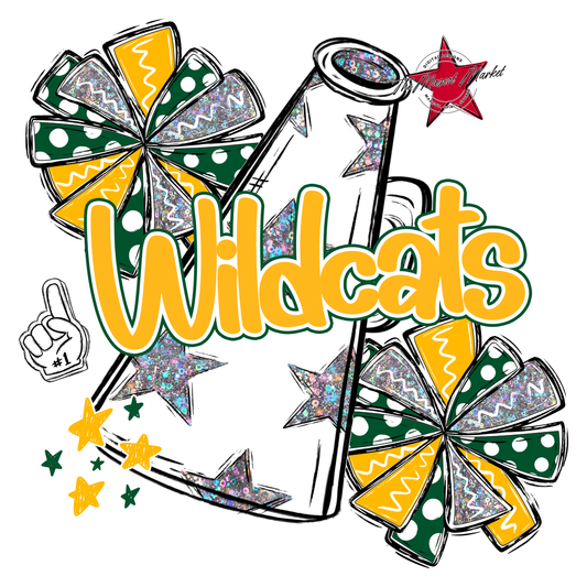 Wildcats Alpha Megaphone Design-Green-Yellow