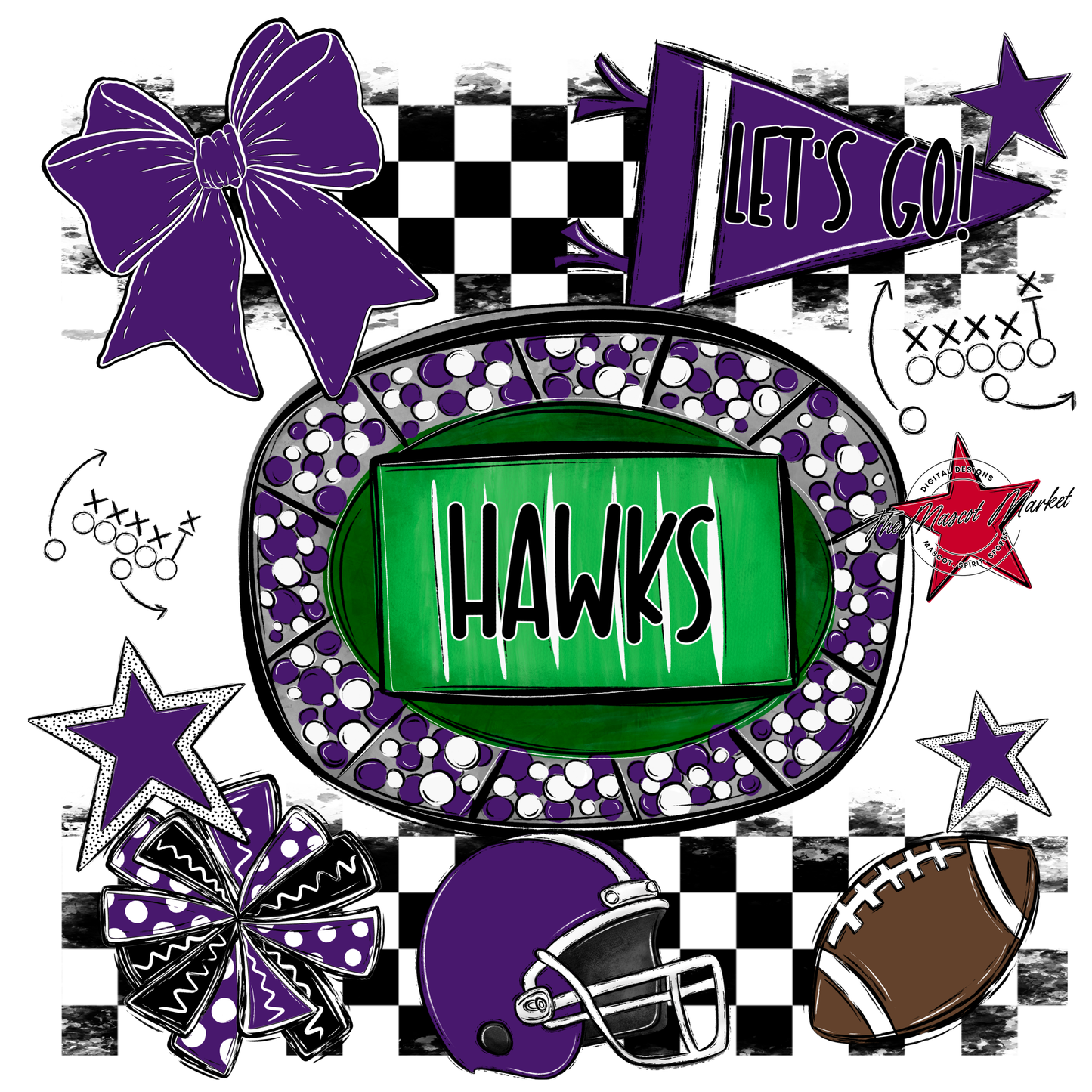 Hawks Checkers Spirit Design-Purple
