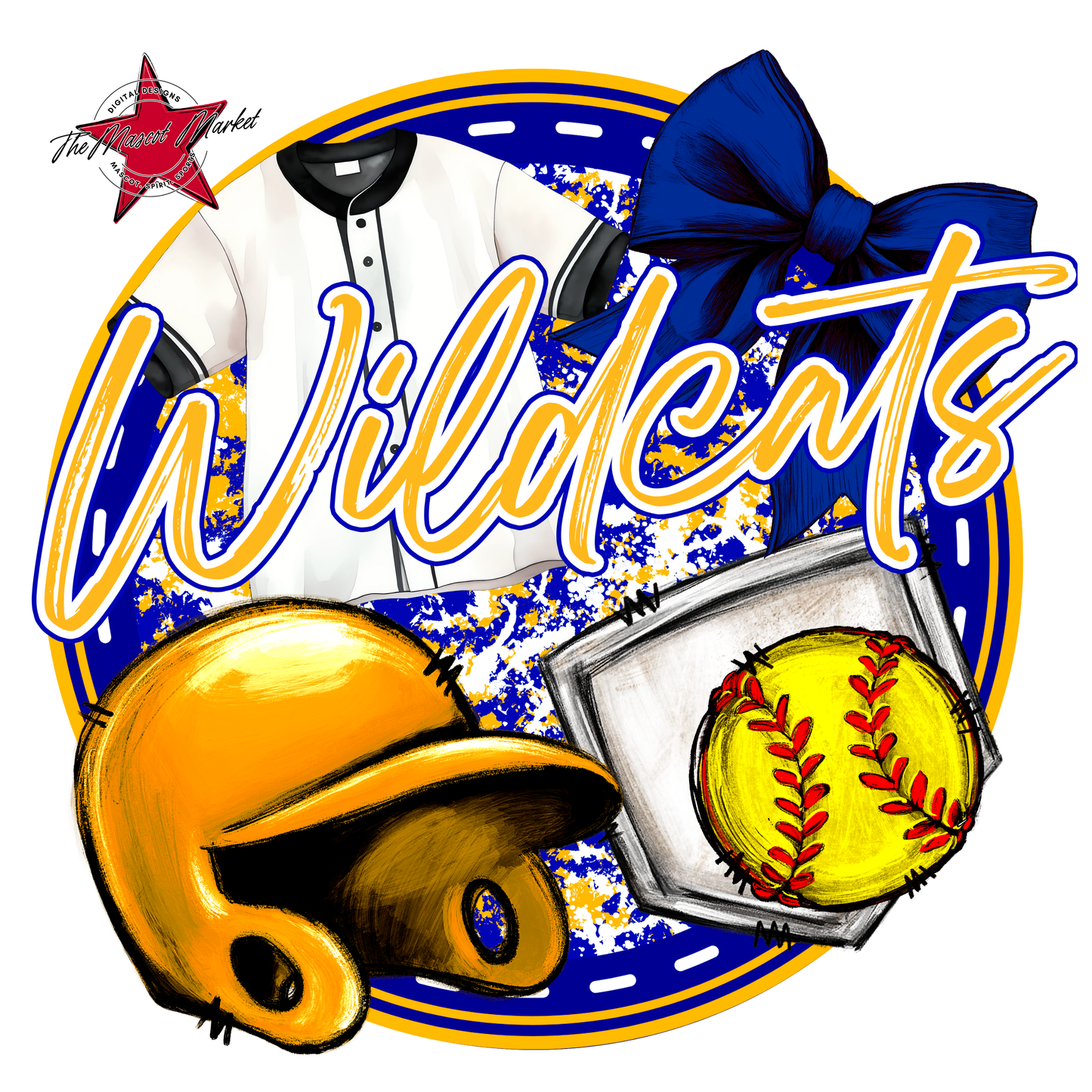 Wildcats Circle Softball Design-Blue-Yellow