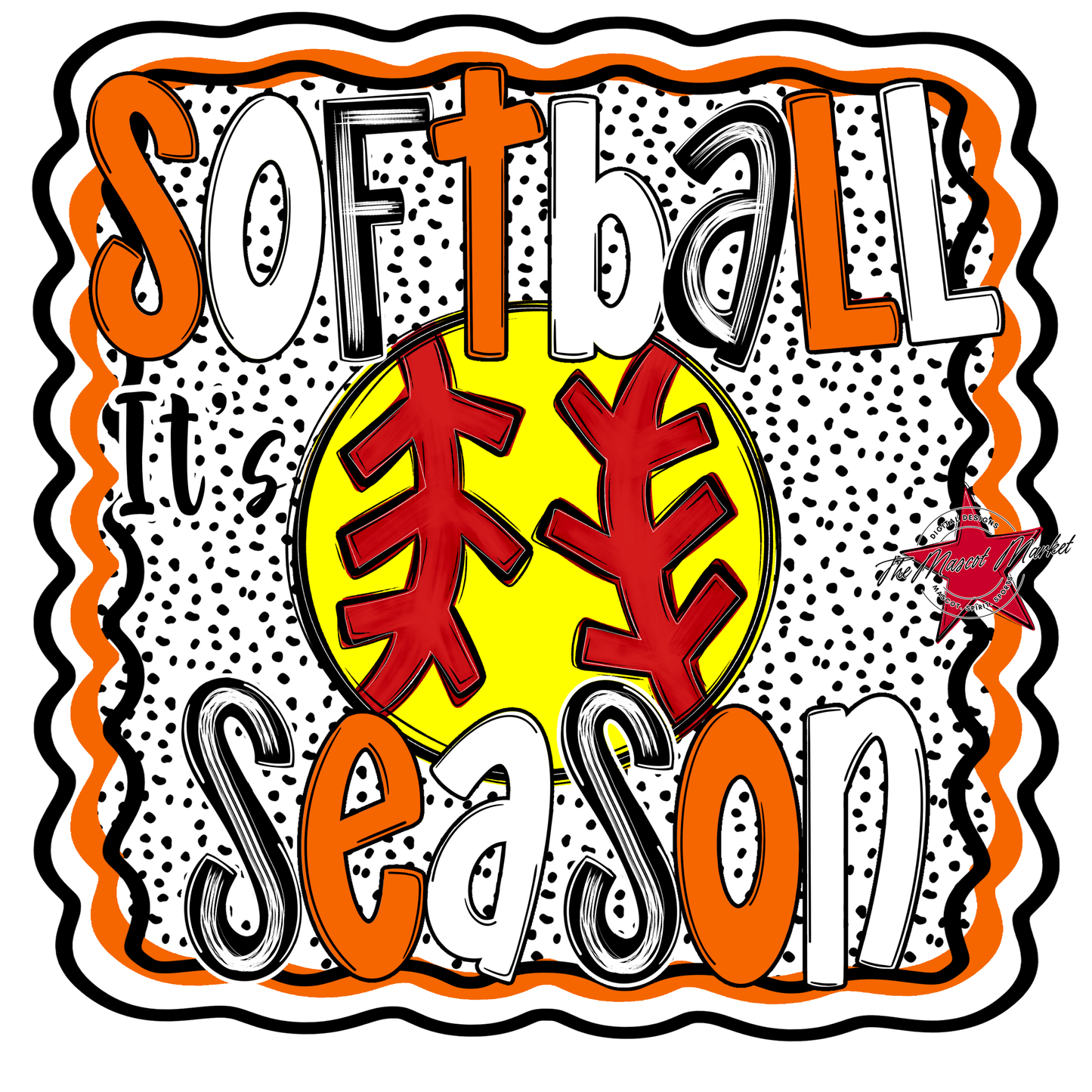 It's Softball Season Dot Design-Orange