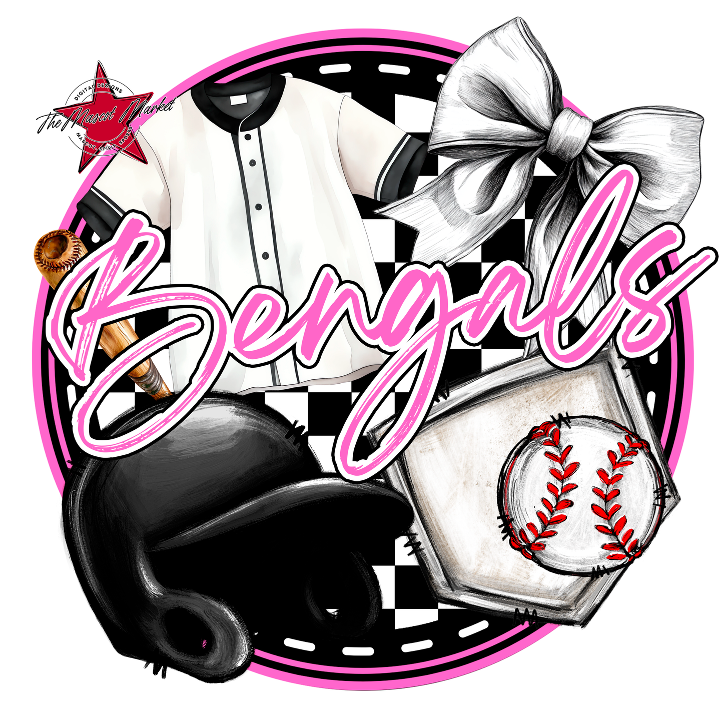 Bengals Circle Baseball Design-Baby Pink