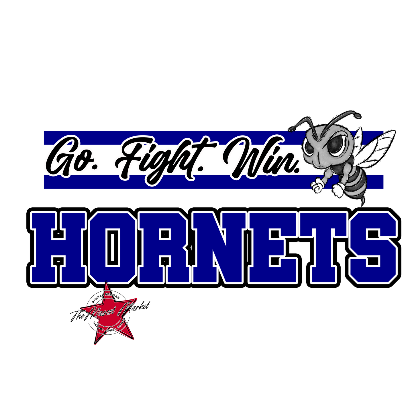 Hornets Go Fight Win Mascot Lines-Blue