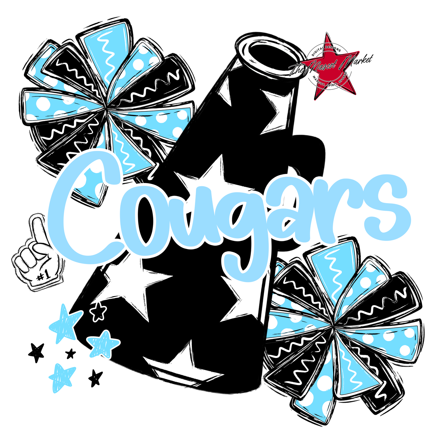 Cougars Alpha Megaphone Design-Columbia Blue
