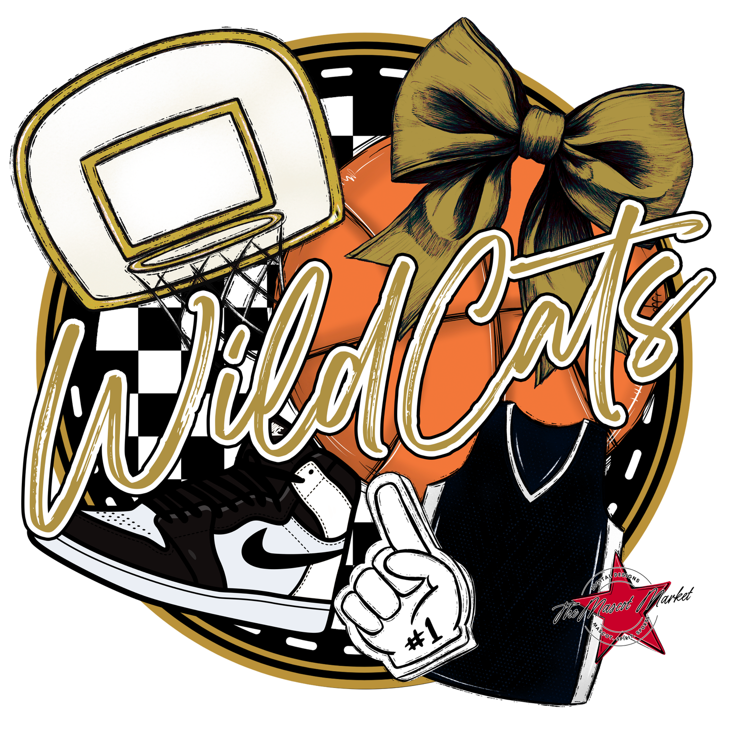 Wildcats Circle Basketball Design-Gold