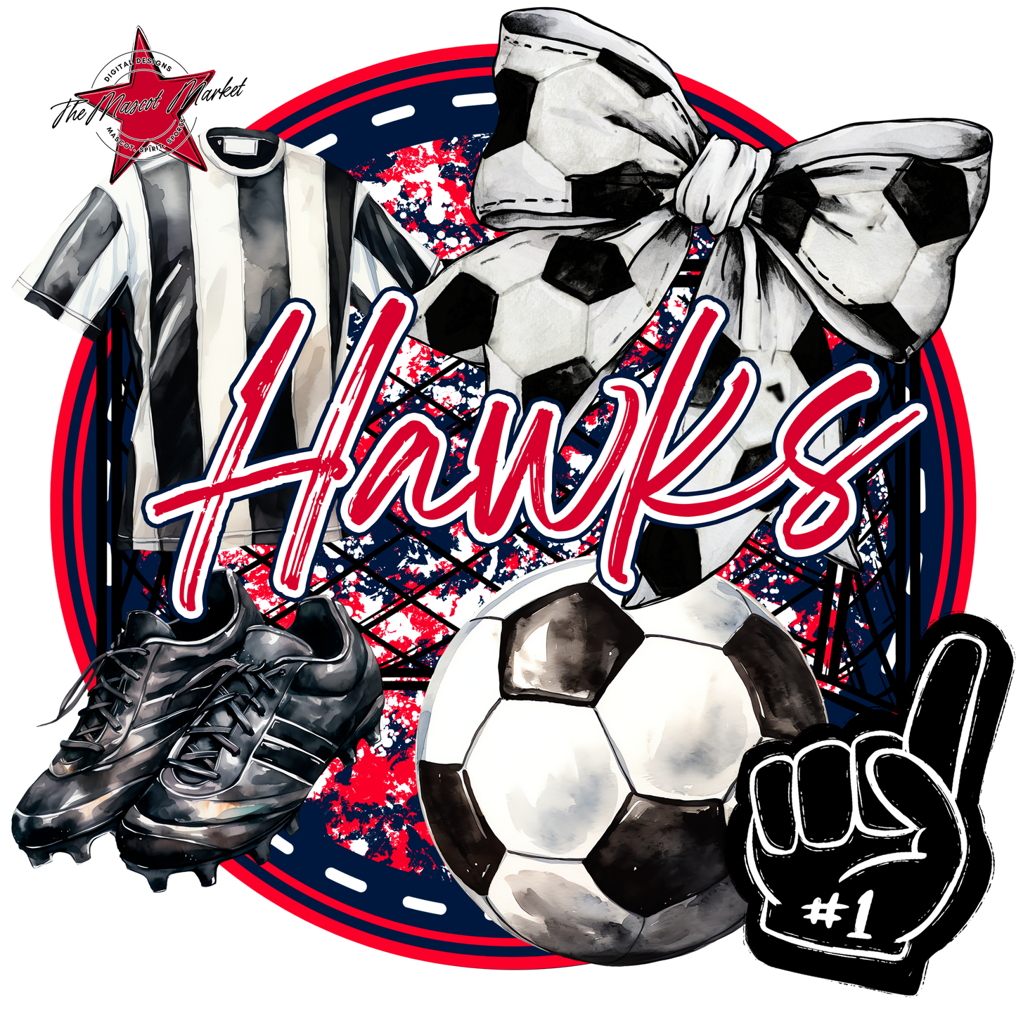 Hawks Circle Soccer Design-Navy-Red