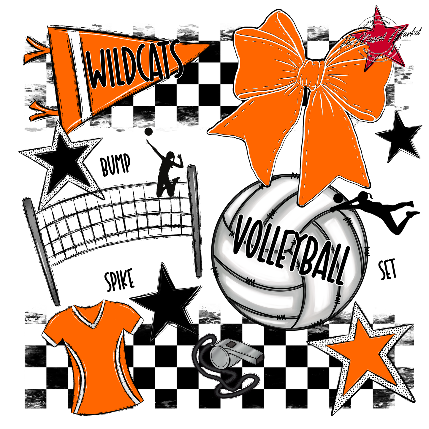 Wildcats Checkers Volleyball Spirit Design-Orange