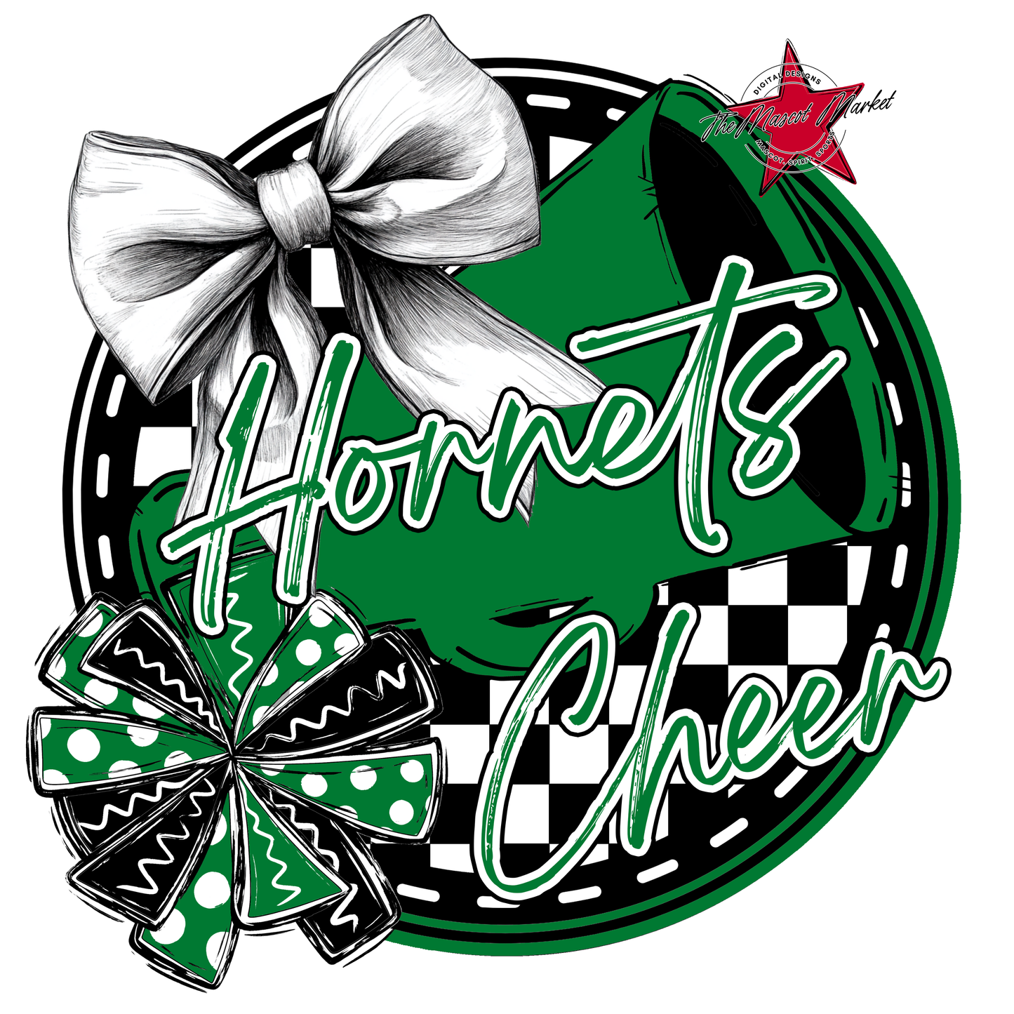 Hornets Circle Cheer Design-Kelly Green