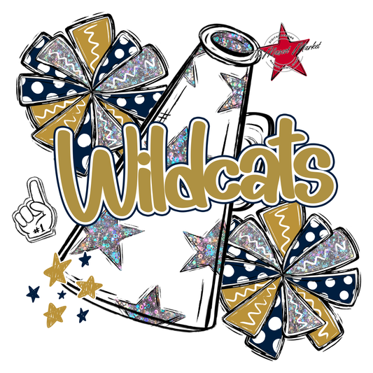 Wildcats Alpha Megaphone Design-Navy-Gold