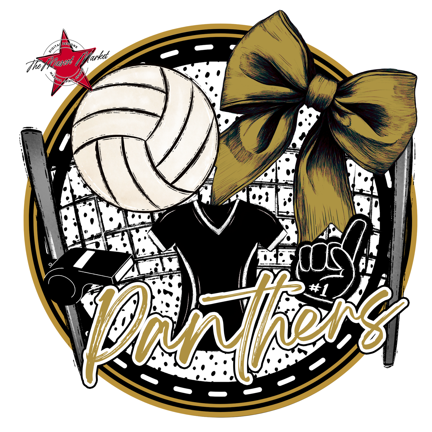 Panthers Circle Volleyball Design-Gold
