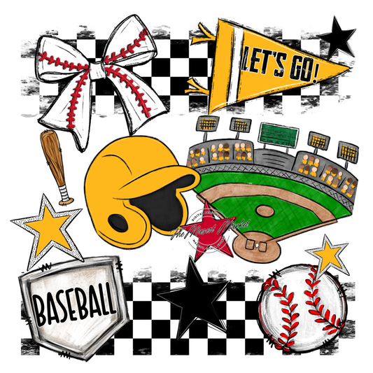 Baseball Checkers Spirit Design-Yellow