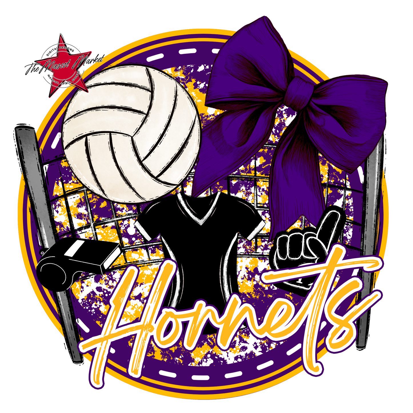 Hornets Circle Volleyball Design-Purple-Yellow