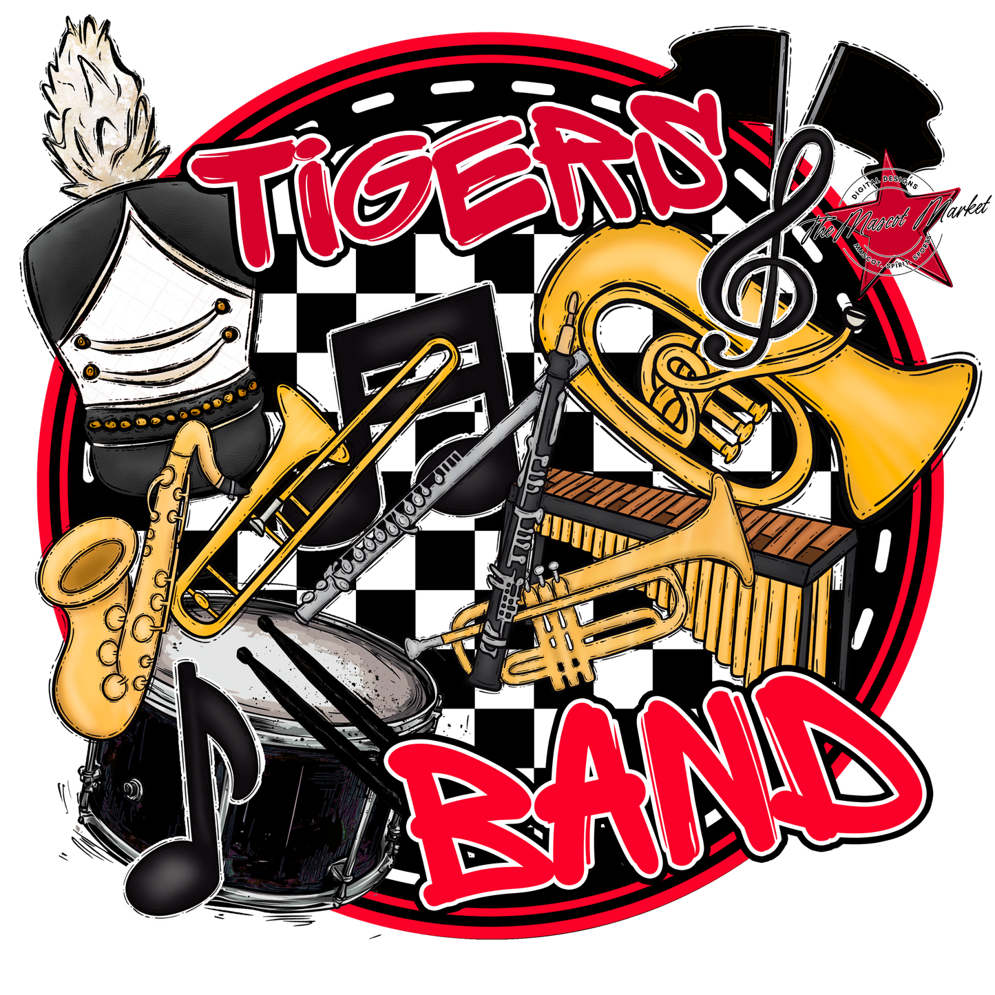 Tigers Circle Band Design-Red