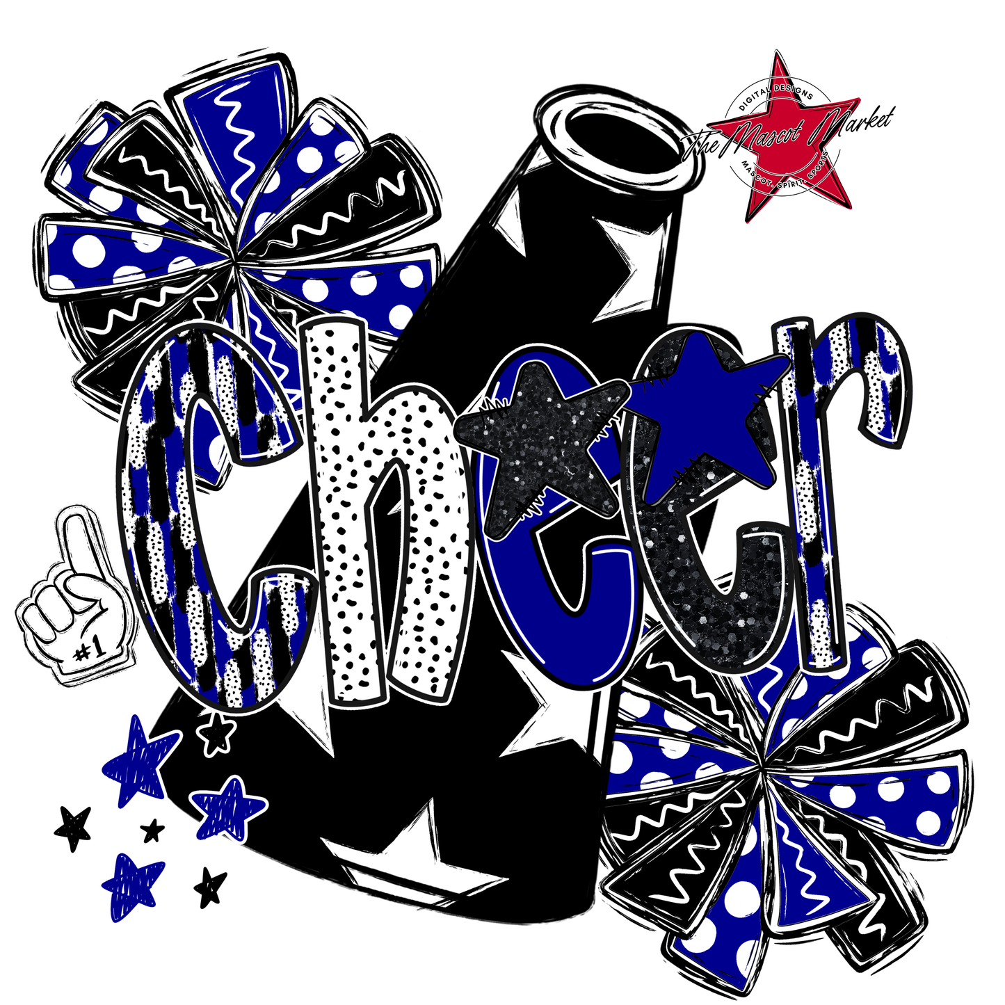 Cheer Megaphone Scrape Black-Royal Blue