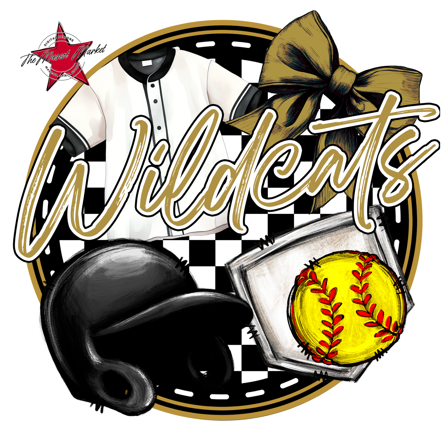 Wildcats Circle Softball Design-Gold