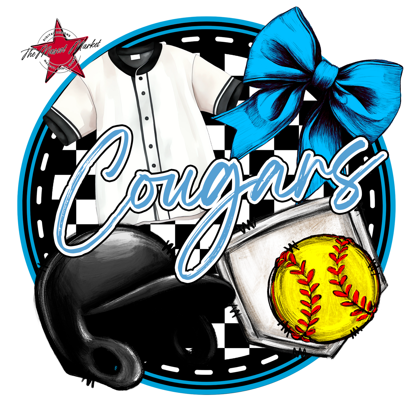 Cougars Circle Softball Design-Carolina Blue