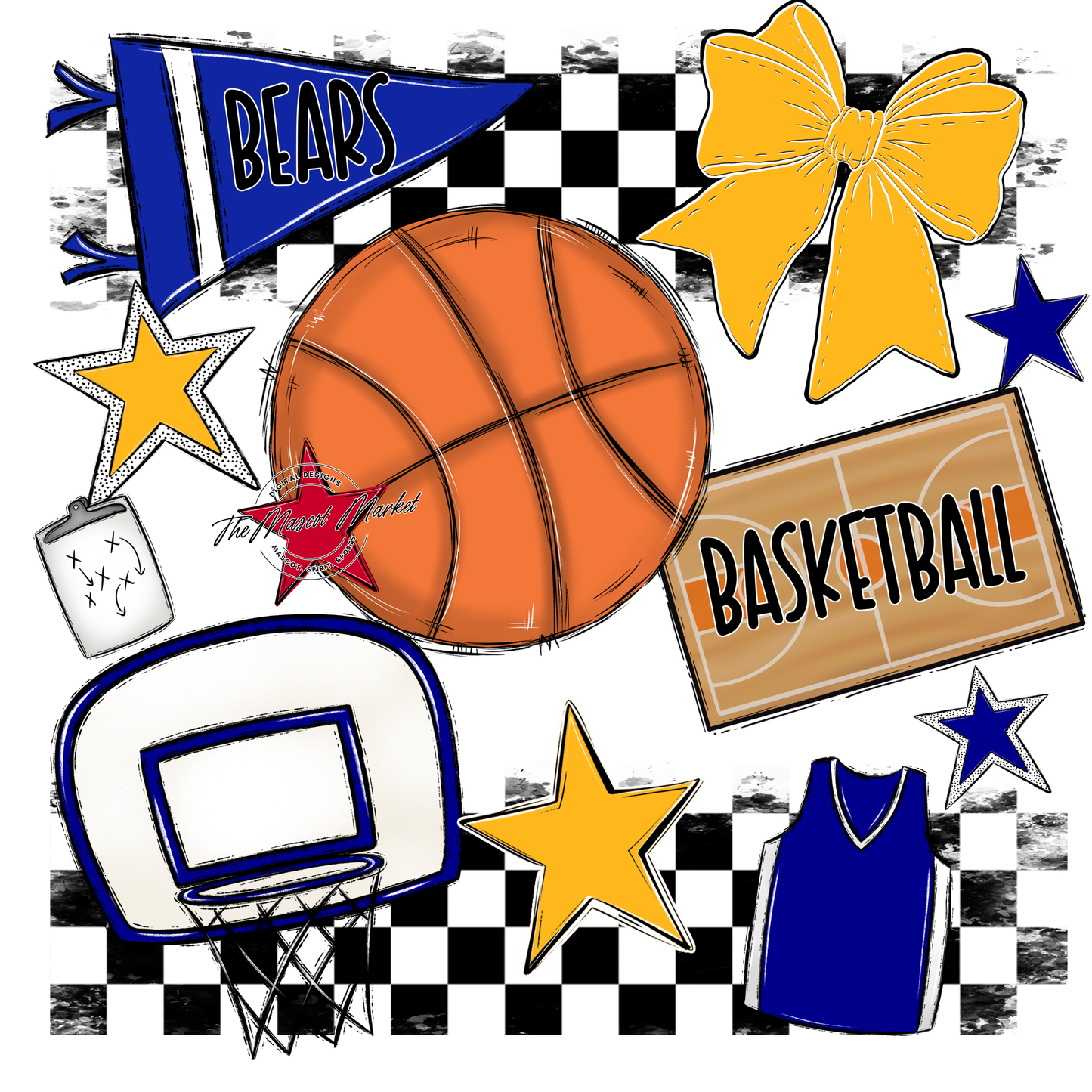 Bears Basketball Checkers Design-Blue-Yellow