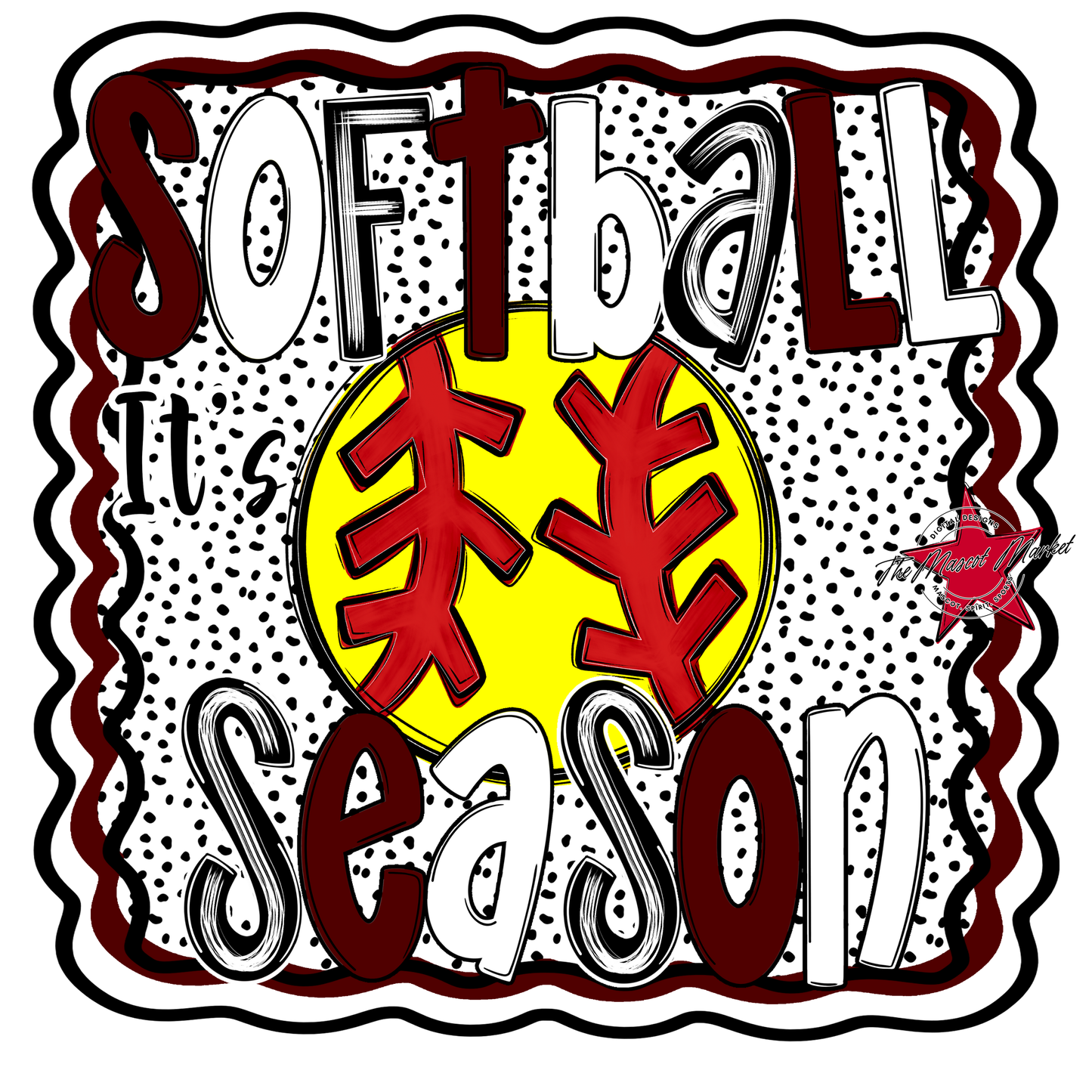 It's Softball Season Dot Design-Maroon