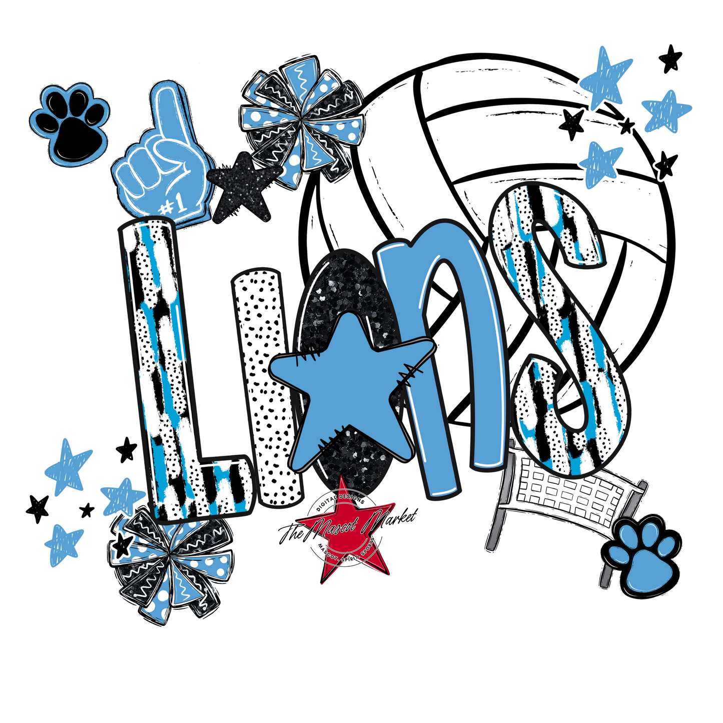 Lions Volleyball Scrape-Carolina Blue