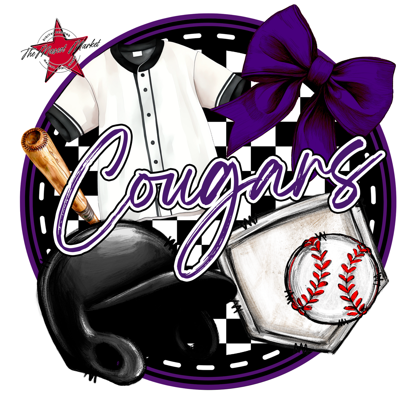 Cougars Circle Baseball Design-Purple