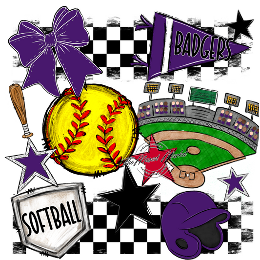 Badgers Softball  Checkers Design-Purple